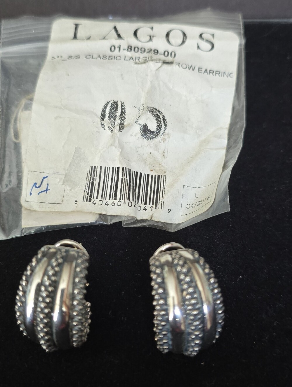 Authentic Vintage LAGOS Sterling Silver Caviar Three-Row Hoop Earrings